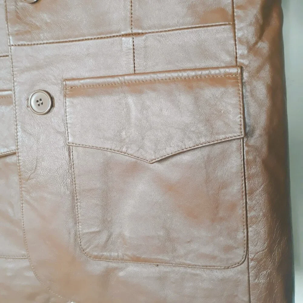 Vtg. L.A. Leather Caramel Brown Blazer Jacket Small Western Classic Minimalist